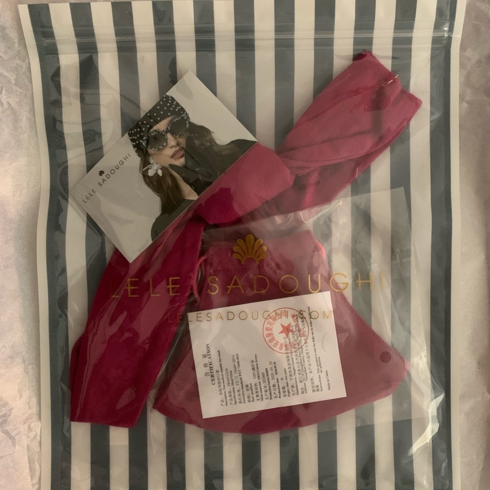 Lele Sadoughi Magenta Face Mask and Headband Set